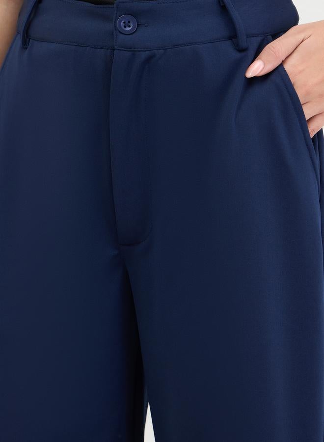 Styli Women Navy Blue Wide Leg Trousers - Image 2